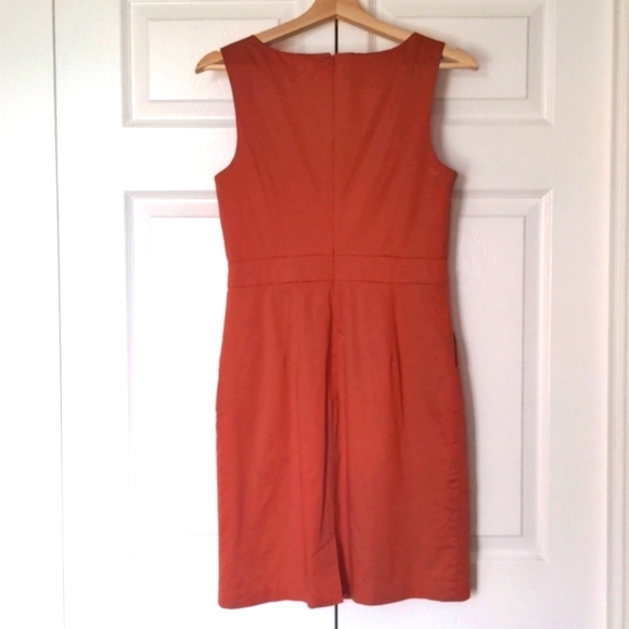 Burnt Orange Pleat Neck Dress with Pockets - Picture 4 of 7
